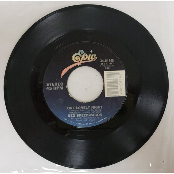 Record 45 RPM Vinyl  REO Speedwagon- One Lonely Night/ Wheels Are Turnin' - Picture 3 of 6